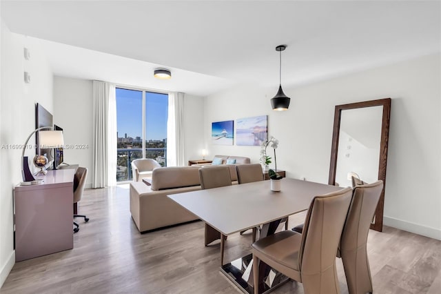 dining space with light hardwood / wood-style flooring