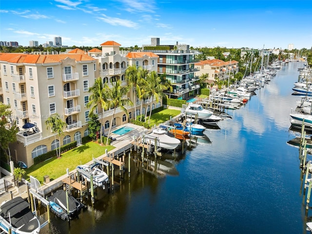 bird's eye view featuring a water view