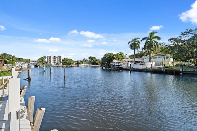 dock area featuring a water view