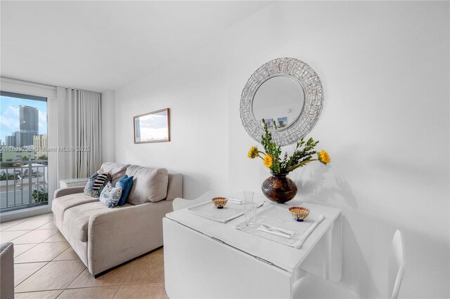 living room with light tile patterned floors