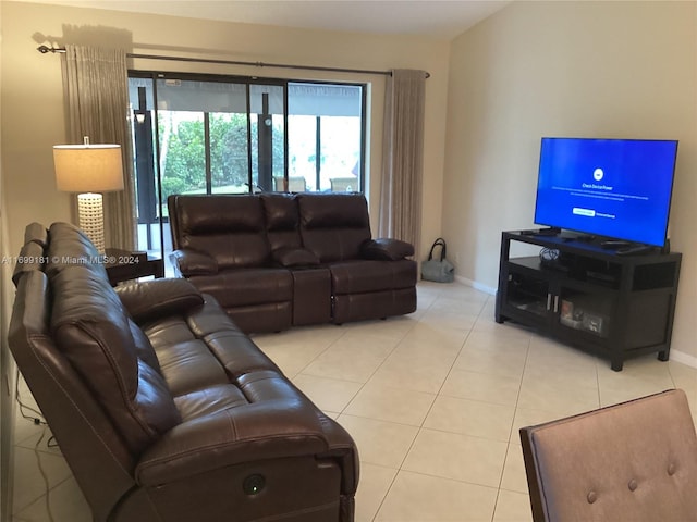 living room featuring light tile patterned floors