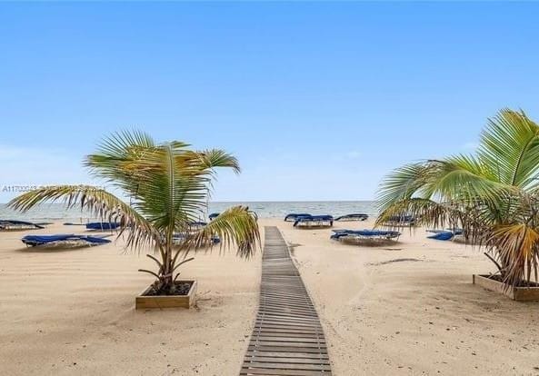 property view of water featuring a beach view