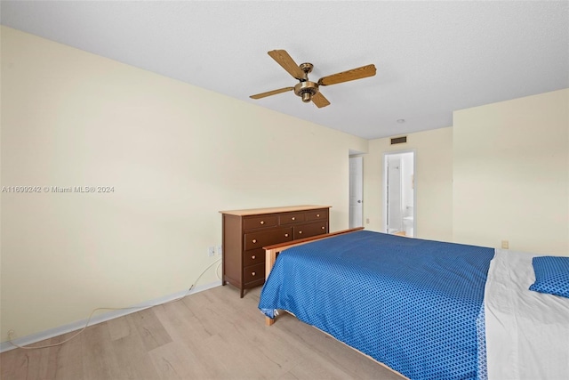 bedroom featuring ceiling fan and light wood-type flooring