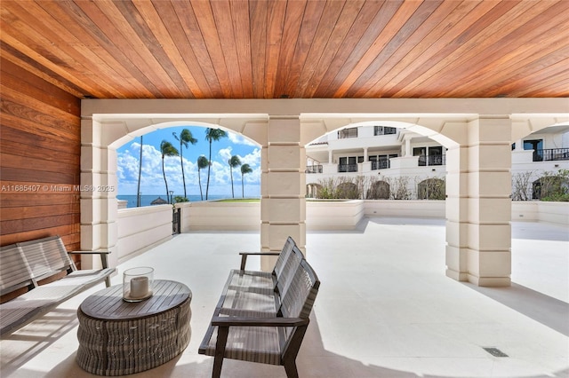 view of patio / terrace with a water view