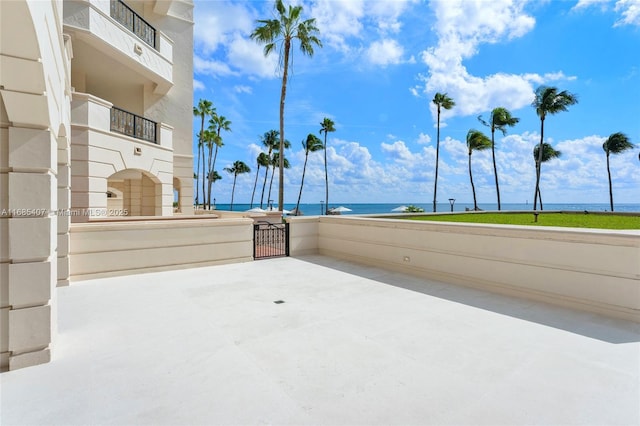 view of patio / terrace with a water view