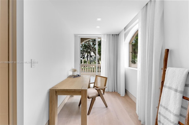 office featuring a healthy amount of sunlight and light hardwood / wood-style flooring