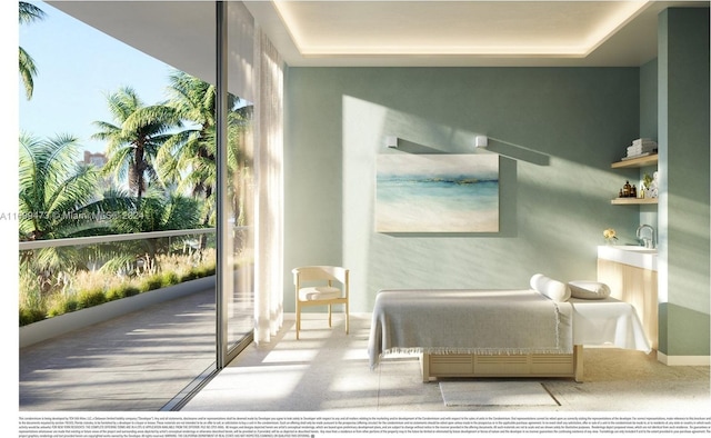 bedroom featuring multiple windows and indoor wet bar