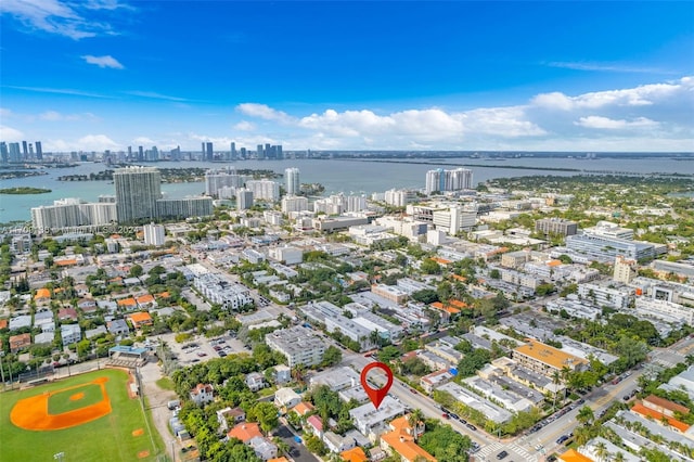 aerial view with a water view