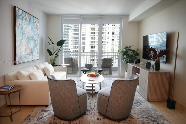 living room featuring tile patterned flooring