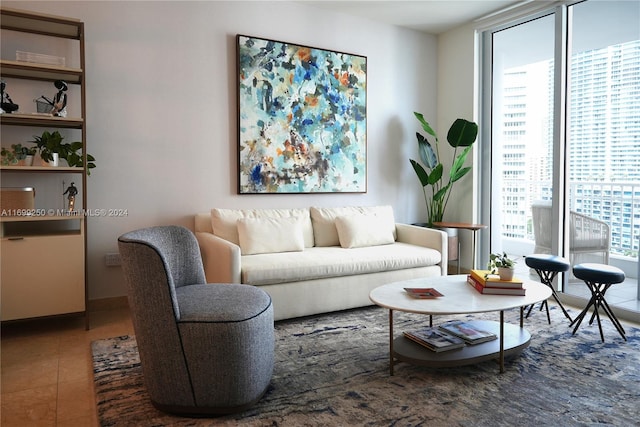 tiled living room with a healthy amount of sunlight