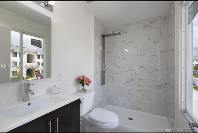 bathroom featuring plenty of natural light, vanity, and toilet