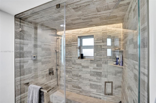 bathroom featuring a shower with shower door