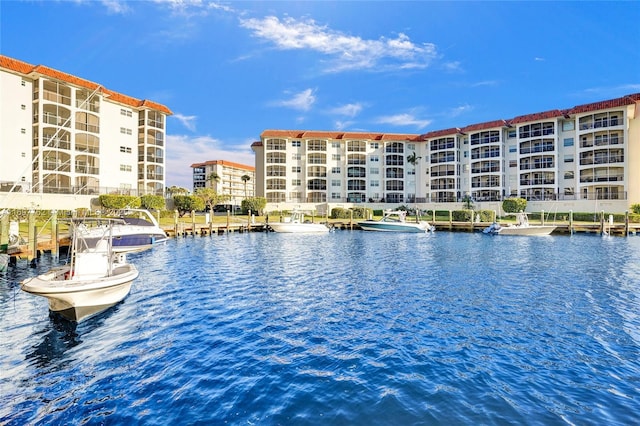 view of swimming pool with a water view