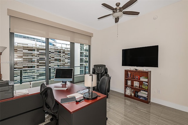 home office with ceiling fan