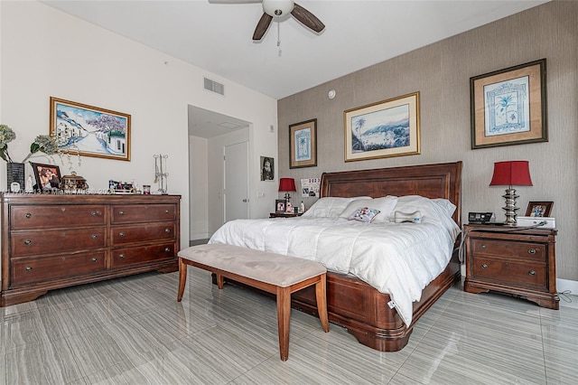 bedroom featuring ceiling fan