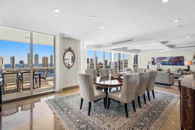 dining space featuring light tile patterned floors