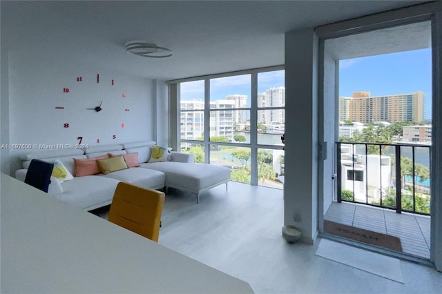 living room with a wealth of natural light and a wall of windows