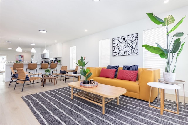 living room with plenty of natural light and wood-type flooring