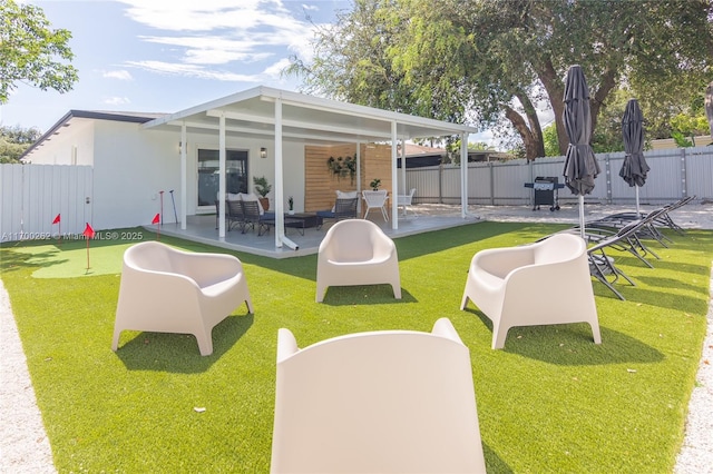 exterior space with a yard and a patio