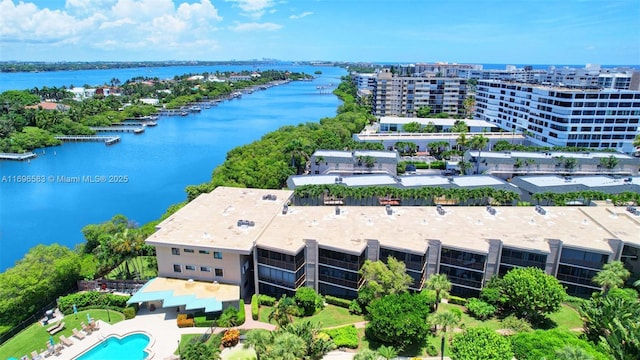 aerial view with a water view