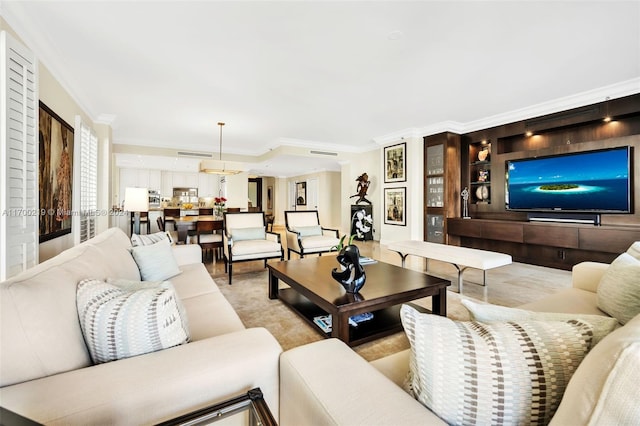 living room featuring ornamental molding