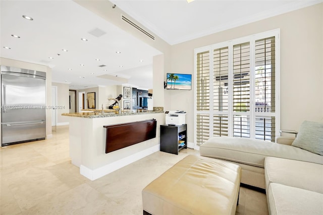 living room featuring ornamental molding