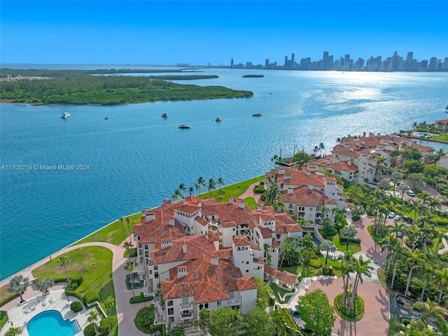 aerial view with a water view