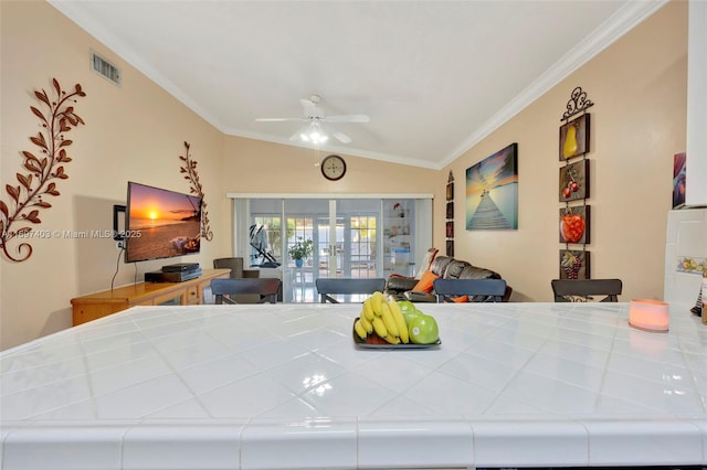 699 NW 134th Pl, Miami, FL 33182 - bedroom featuring crown molding, vaulted ceiling, and french doors