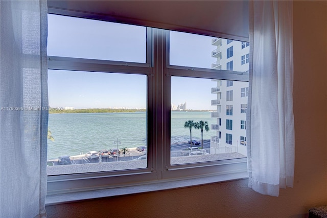 room details featuring a water view