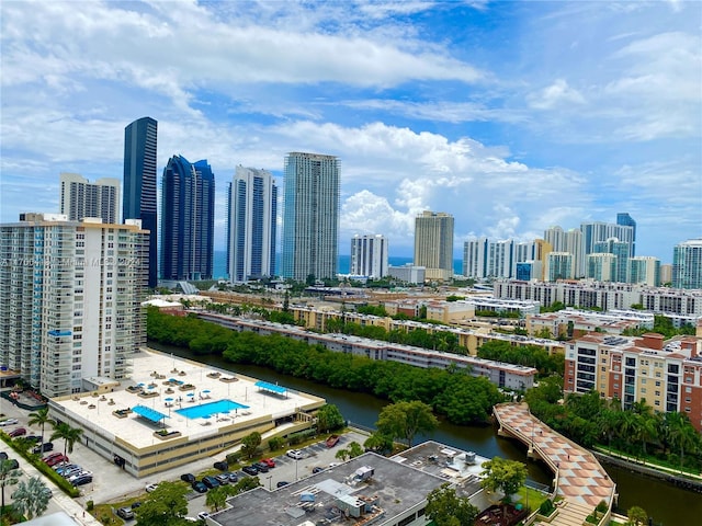 property's view of city with a water view