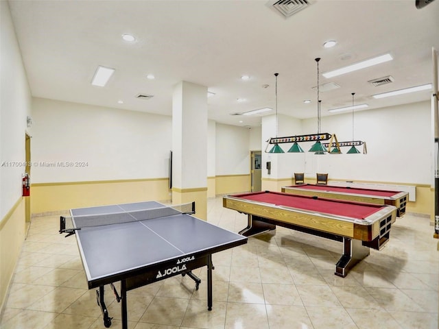 rec room with light tile patterned floors and pool table