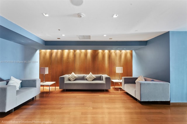 living room with light hardwood / wood-style floors