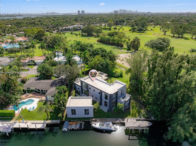 aerial view with a water view