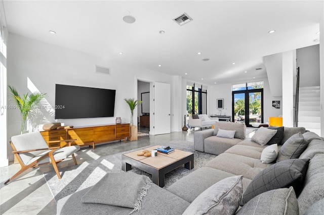 living room featuring french doors