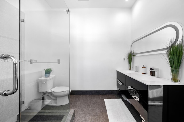 bathroom featuring vanity, toilet, and wood-type flooring