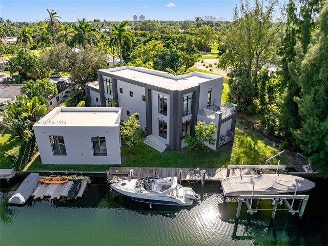 aerial view with a water view