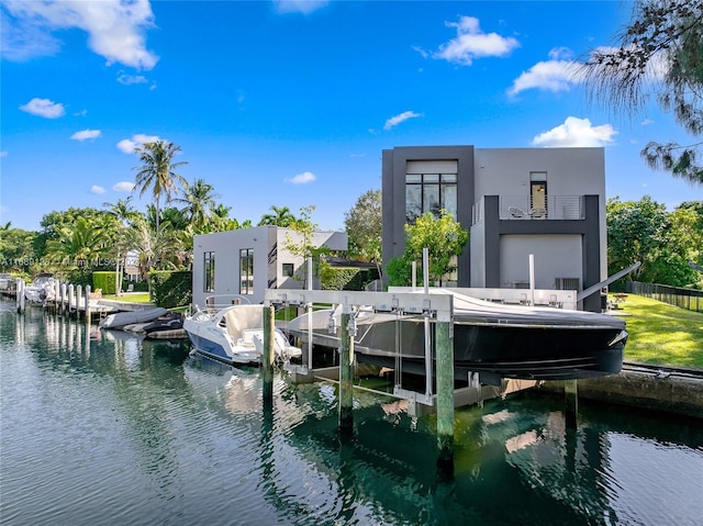 dock area with a water view