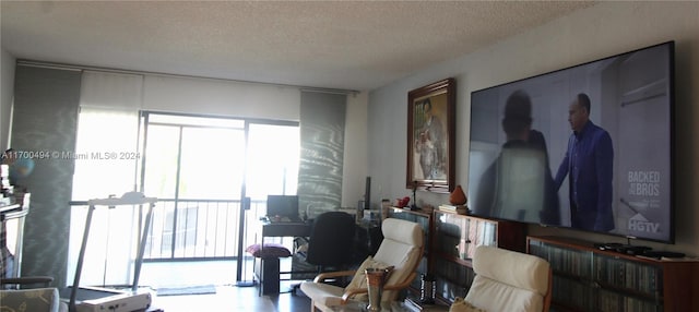 living room featuring a textured ceiling