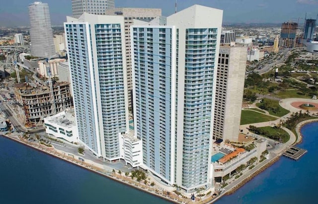 view of building exterior featuring a water view