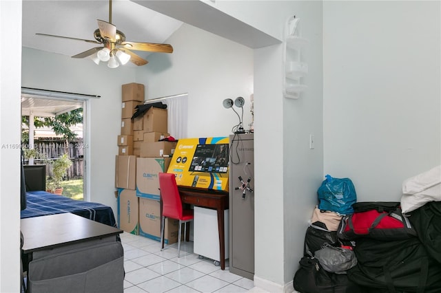 interior space with ceiling fan and light tile patterned floors