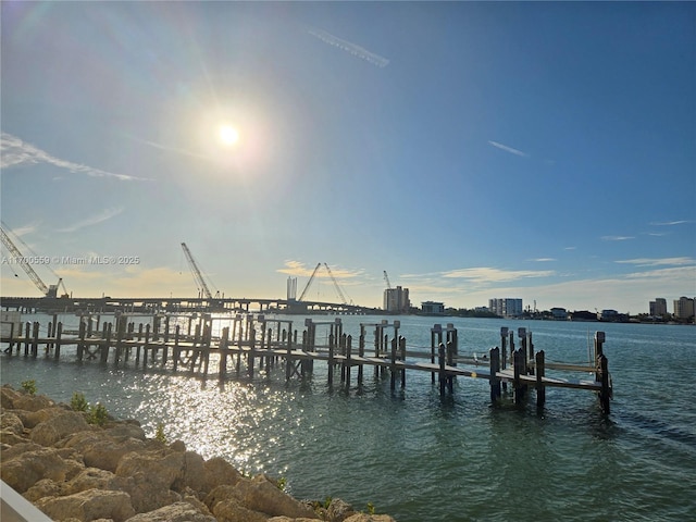 view of dock featuring a water view