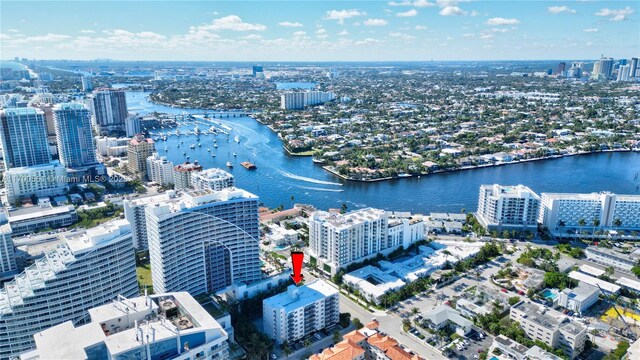 bird's eye view featuring a water view