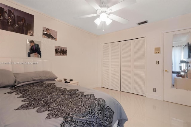 bedroom with a closet and ceiling fan