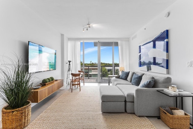 living room with a wall of windows