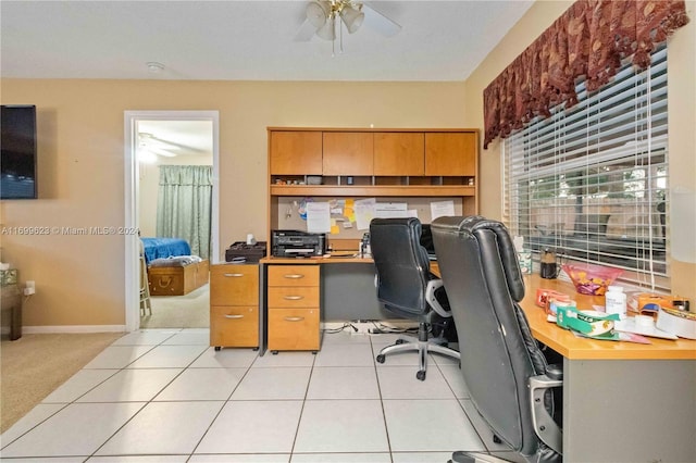 office featuring ceiling fan and light tile patterned flooring