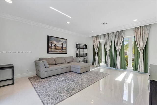 living room featuring ornamental molding