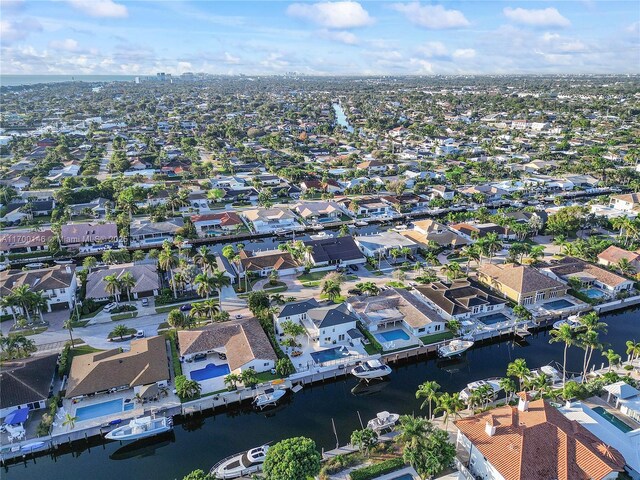 aerial view featuring a water view