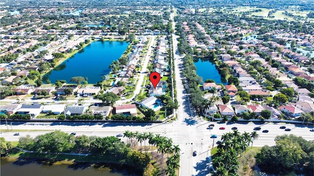 aerial view with a water view