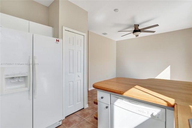 12564 SW 121st Way, Miami, FL 33186 - kitchen with white appliances, ceiling fan, light tile patterned floors, and white cabinetry