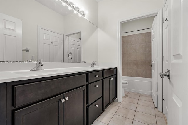 full bathroom with tile patterned flooring, vanity, toilet, and tiled shower / bath combo